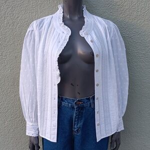 WRAP (LONDON) LADIES WHITE PURE COTTON EMBROIDERED CUSTOM SHIRT/BLOUSE